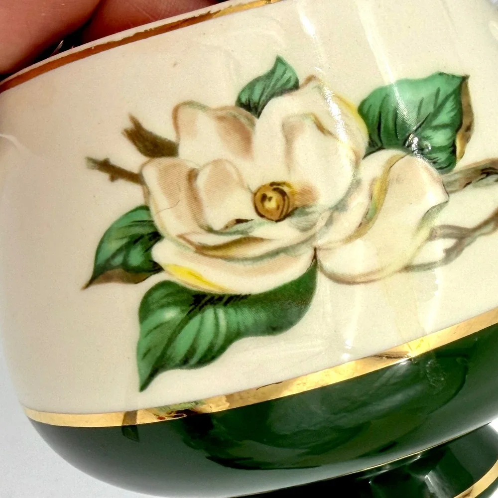 Vtg Homer Laughlin Cavalier Eggshell Magnolia Green Lidded Sugar Bowl 1953